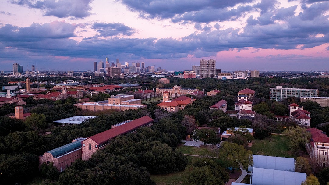 Houston skyline and Rice campus