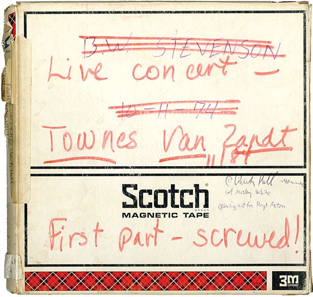 Reel-to-reel of Townes Van Zandt live from Liberty Hall broadcast on KPFT, Nov. 1984