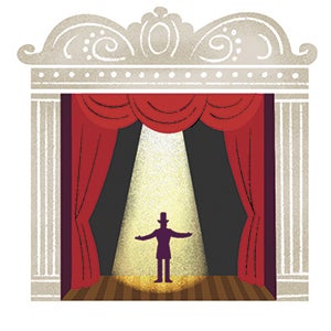 Illustration of man on stage with top hat