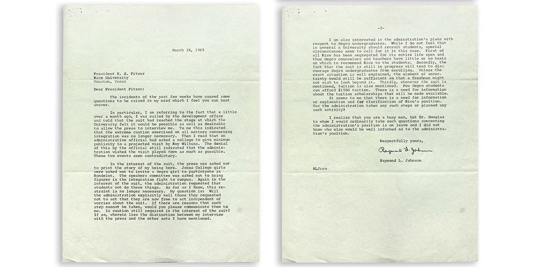 Dear President Pitzer letter from 1965