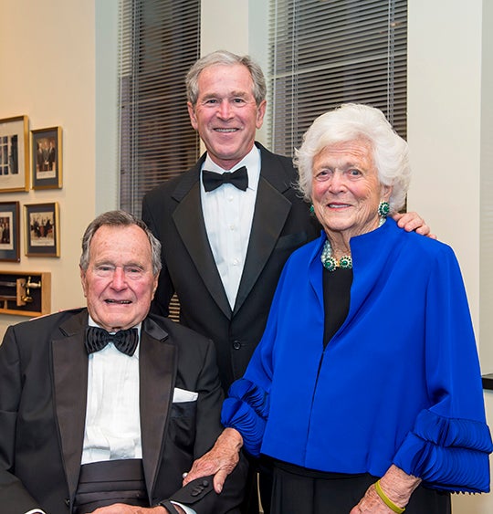 2013: The Bushes at the James A. Baker III 20th Anniversary Gala. Former President George H. W. Bush, former President George W. Bush and of course, the head of the family, Barbara Bush, pictured in Baker’s office on campus. It was just another one of those nights when, driving home, I would wonder how in the world I ever got to be in this position. I had opportunities to photograph many branches of the Bush family tree, and it was truly an honor. 