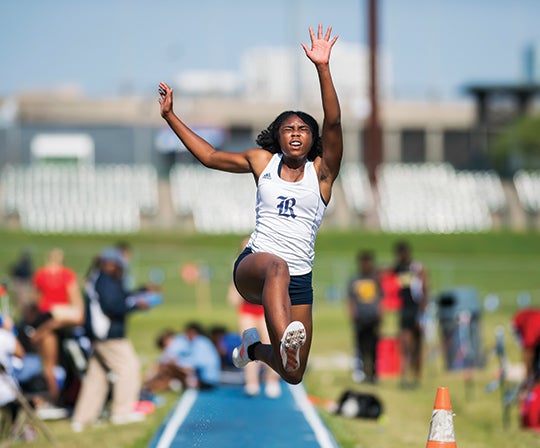 March 25, 2017: Capturing the long jump, one of many photos taken of Rice athletes over the years