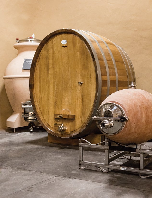 A variety of tanks used for fermentation and aging.