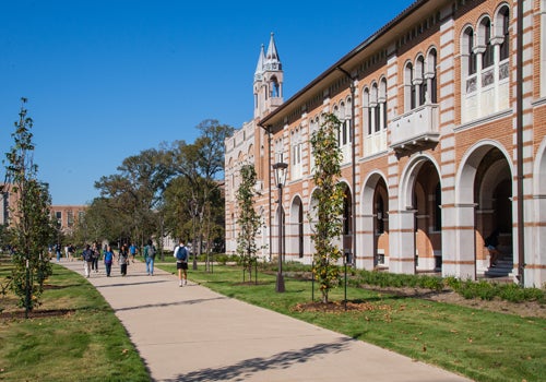 Exterior photo of Herzstein Hall in the academic quad