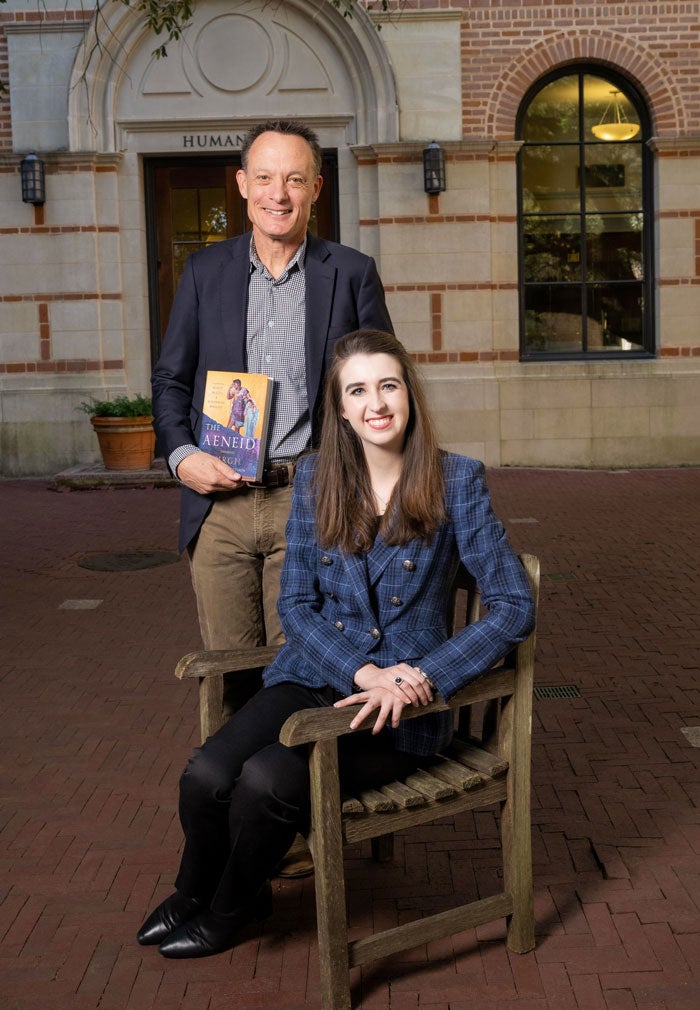 Photo of Rice professors Scott McGill and Susannah Wright ’18 with the release of their translation of Virgil’s “The Aeneid.”