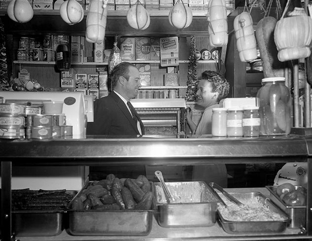 Mr. and Mrs. Alfred Kahn, Alfred’s Delicatessen, 1959. Houston Post collection
