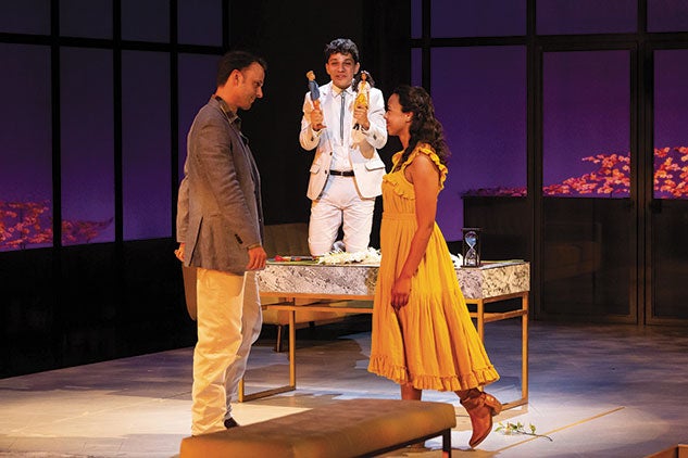 Juan Sebastian Cruz (center) as Prince Mamillius in “The Winter’s Tale” at Houston’s Alley Theatre. Photo by Lynn Lane