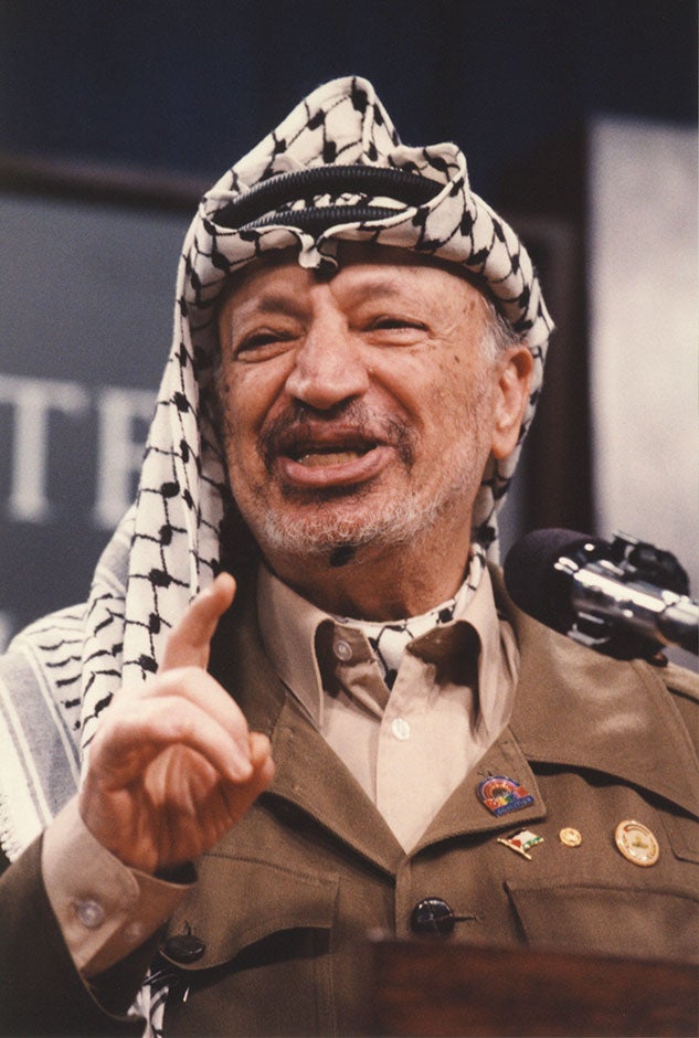 Yasser Arafat, then-president of the Palestinian National Authority, at the Baker Institute in 1997