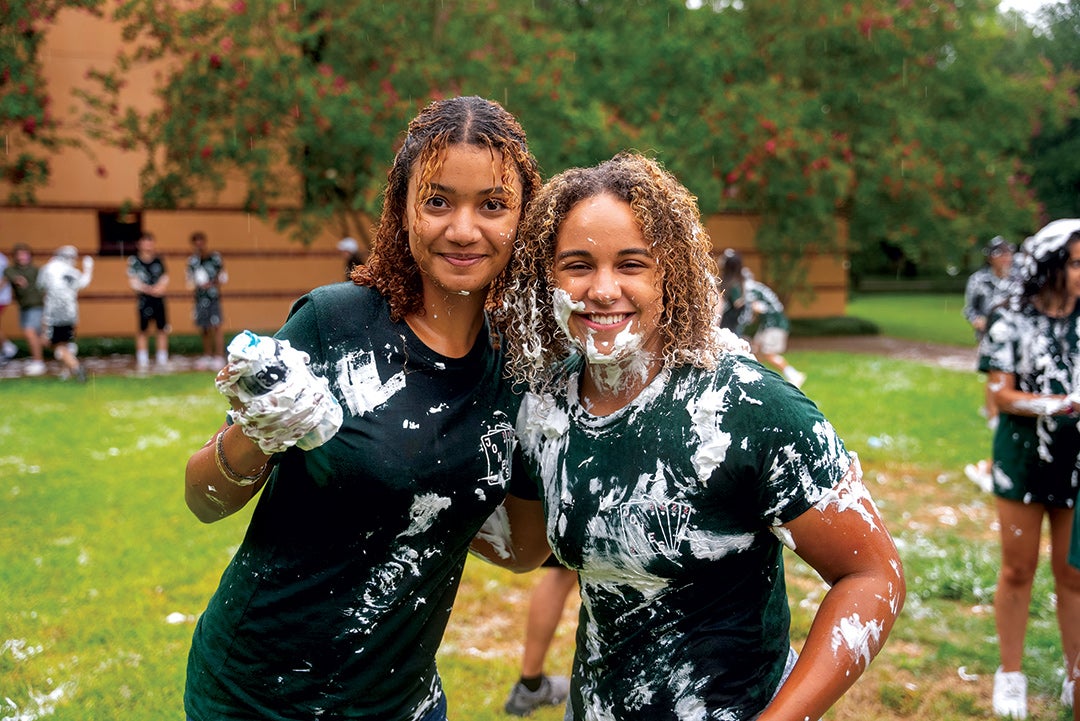 08.19.2022 // Miléne Hacheme ’26 and Maya Moise ’26 enjoy some O-Week fun. // Jones College