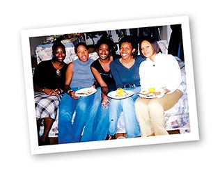 rom left: Tenisha Hall, AJ Beard, Chaundra Frank, Neema Stephens and Shanita Woodard, Friendsgiving, 2002