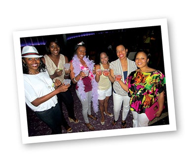 From left: Eleisha Nelson-Reed, Angelique Woods, Brandy Morrison, Kimberly  Smith, Neema Stephens and Shanita Woodard at Brandy’s bachelorette party, 2012