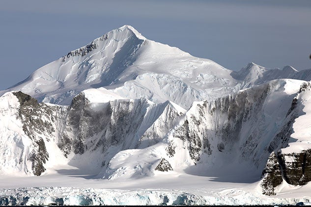 A view of the Adelaide Mountains in Antarctica approaching Rothera Point where the crew will drop off an ill colleague, pick up a replacement person and head back to the Thwaites Glacier.