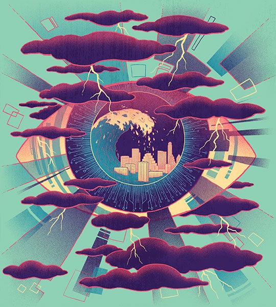 Illustration of flood prediction AI by Antoine Doré