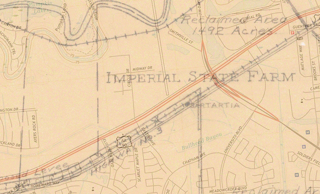 Detail of a map of Fort Bend County and convict leasing during the late 19th to mid-20th century