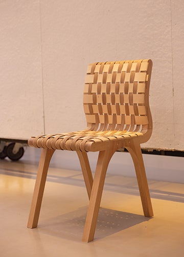 This chair’s woven design, led by fifth-year student Gabriella Feuillet, seems to convert wood into a textile.