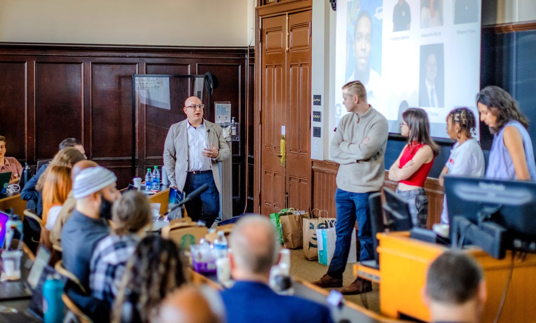 Marty Tankleff speaks to students during a Making an Exoneree class session.