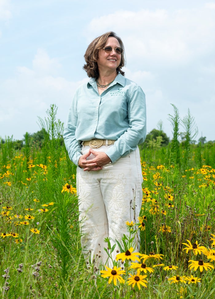Photo of Elisa Donovan walking the grounds