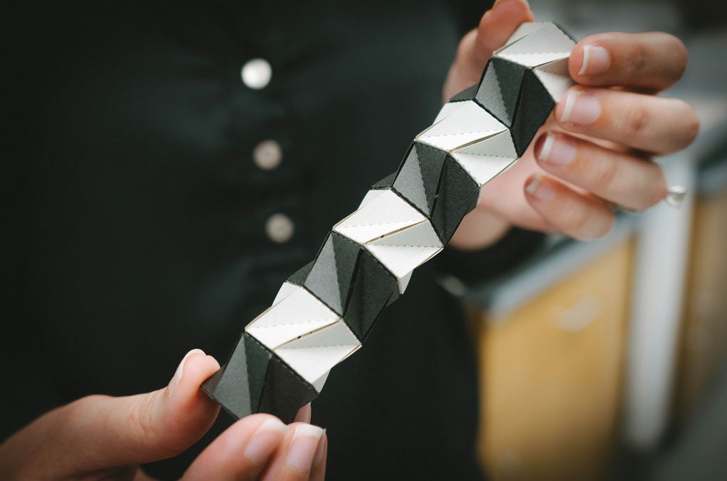 Photo of a paper model of a structure made from origami engineering