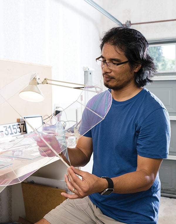 Lee in his garage workshop. Photo by Justin Galloway