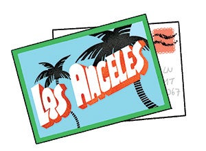 Illustration of a postcard that reads "Los Angeles"