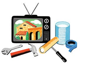 Illustration of an Italian Villa on a television screen