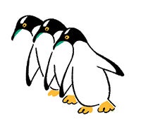 Illustration of some penguins by Delphine Lee