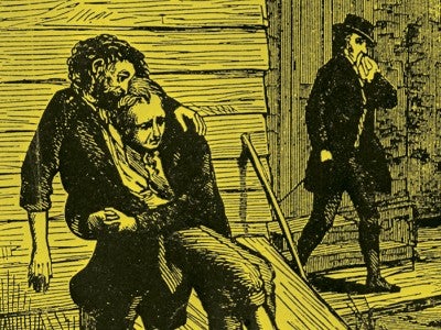 This woodcut from 1793 depicts Stephen Girard, a French banker, caring for the sick during the yellow fever epidemic in Philadelphia. Carriages rumbled through the streets to pick up the dying and the dead. © Bettmann Archive / Getty Images