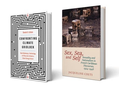 Books pictured: Confronting Climate Gridlock and Sex, Sea, and Self
