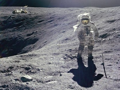 An astronaut on the moon. Photo courtesy of NASA
