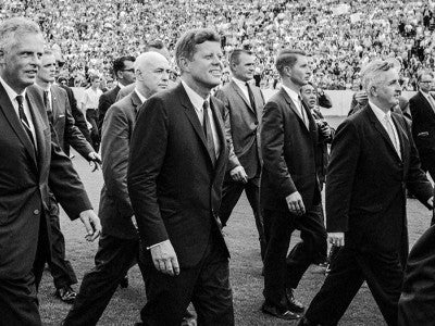 JFK Walking into Rice Stadium in 1962. Photo by Bob Gomel