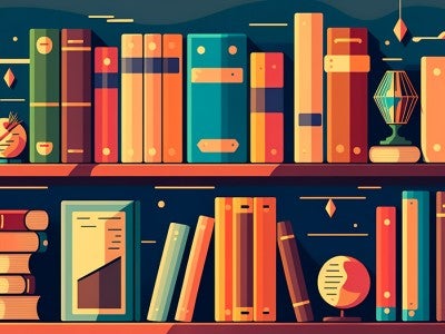 An illustration of books on a shelf