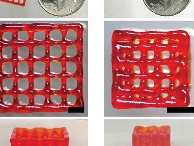 Structures printed using the peptide-based 3D-printing ink.