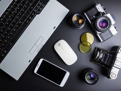 cameras, computer, phone, mouse