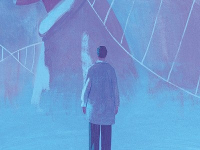 Illustration of a doctor in a dreamy blue haze
