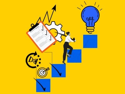 Illustration depicting a researcher climbing steps