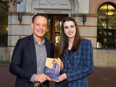  Photo of Rice professors Scott McGill and Susannah Wright ’18 with the release of their translation of Virgil’s “The Aeneid.” 