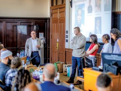 Marty Tankleff speaks to students during a Making  an Exoneree class session.
